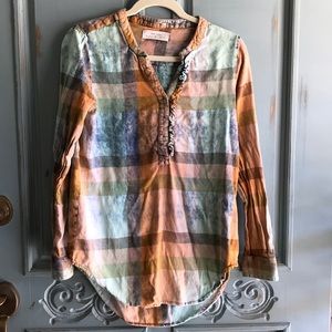 Aqua, gold tunic top